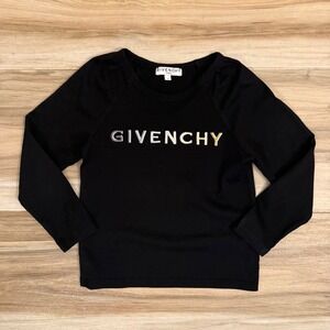 Givenchy Paris Kids Black Long Sleeve Logo T-Shirt Metallic Embroidery Size 4
